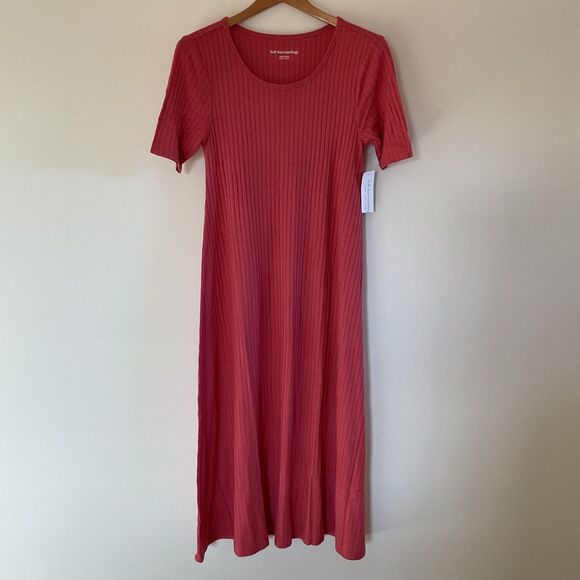 NWT Soft Surroundings Textured Ribbed Short Sleeve Santiago Dress S Petite Rose - Picture 2 of 9